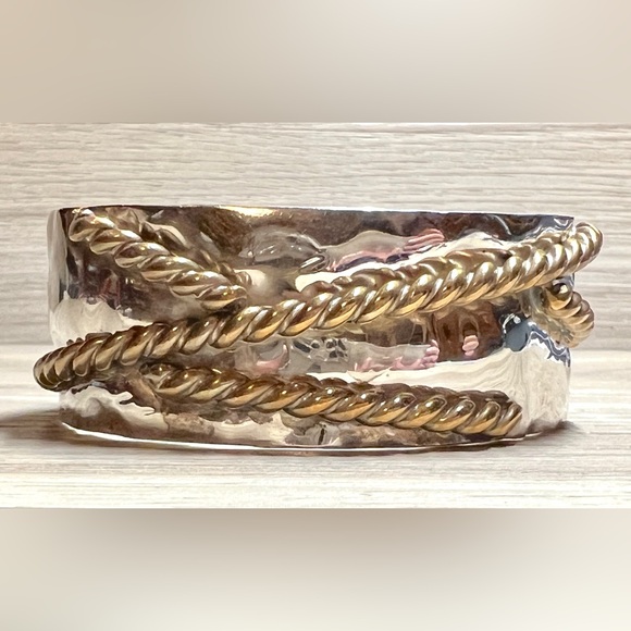 Louis Booth Jewelry - Vintage Louis Booth Sterling Silver Modernist Brass Twisted Rope Cuff Bracelet